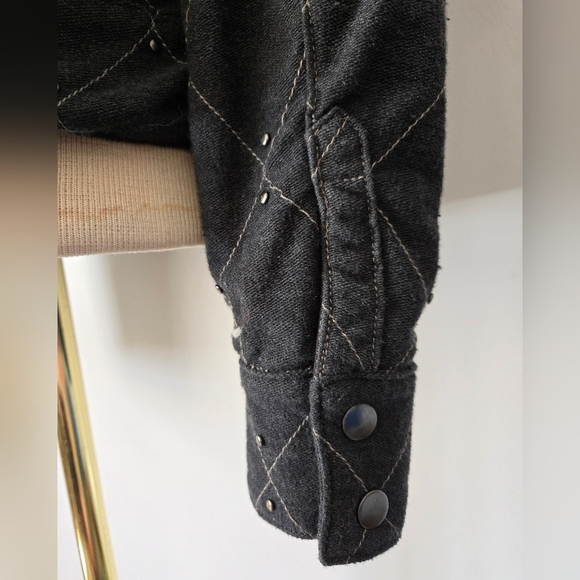 FREE PEOPLE Grey Quilted Studded Moto Sweater Jacket With Neck Buckles. Small - Picture 8 of 16